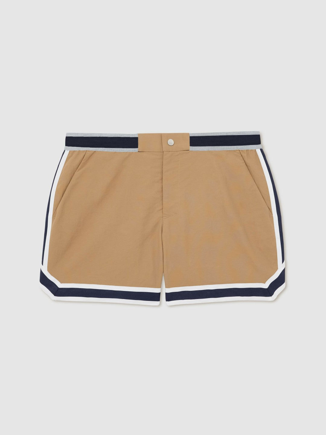 | Ché Stripe-Trim Swim Shorts in Camel Men | Reiss