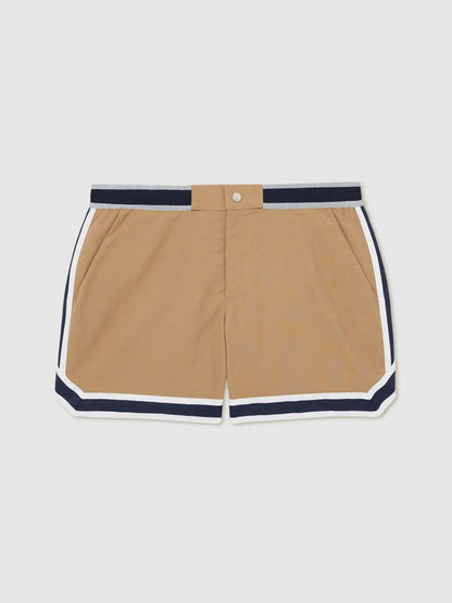 | Ché Stripe-Trim Swim Shorts in Camel Men | Reiss