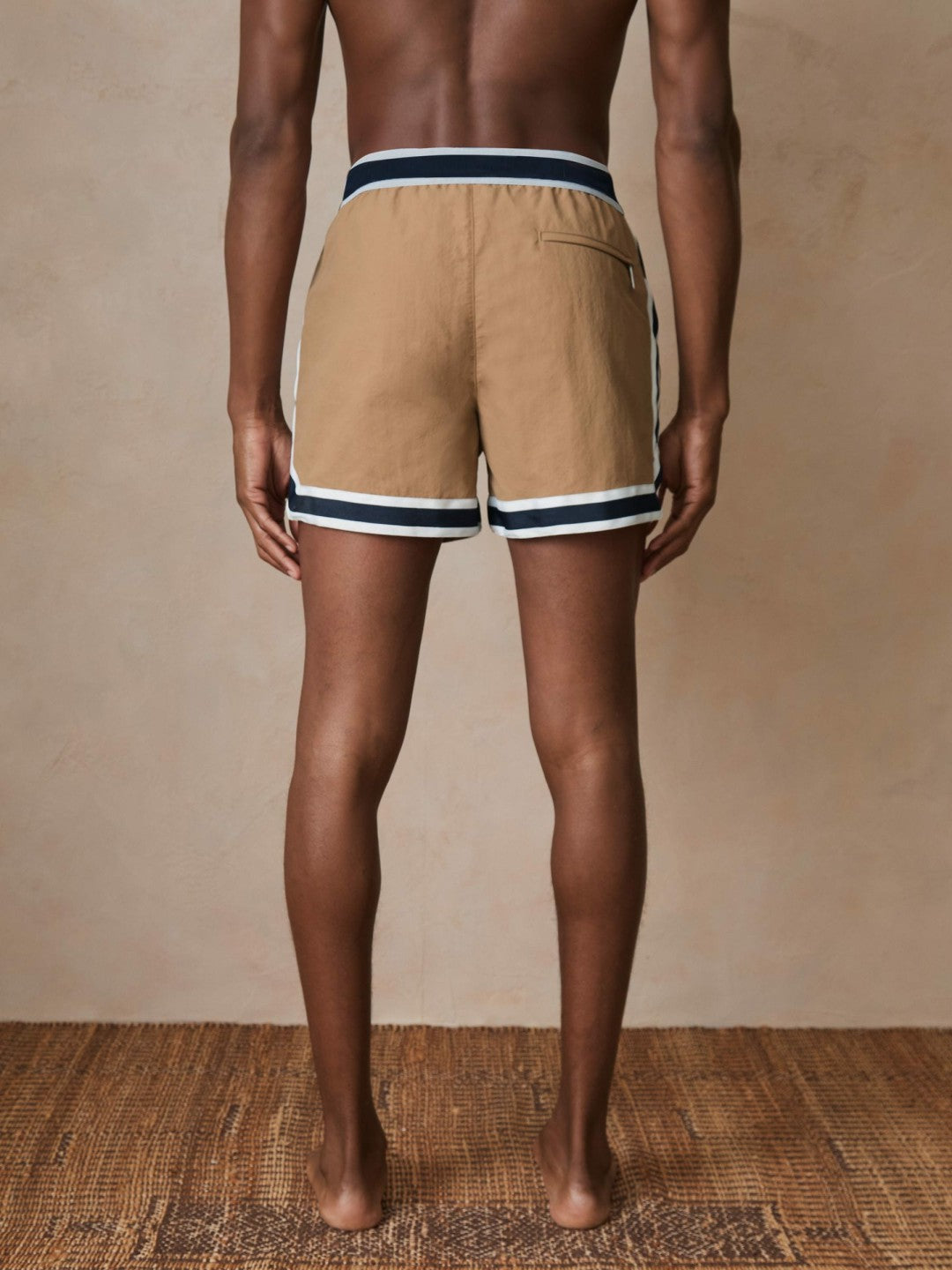 | Ché Stripe-Trim Swim Shorts in Camel Men | Reiss