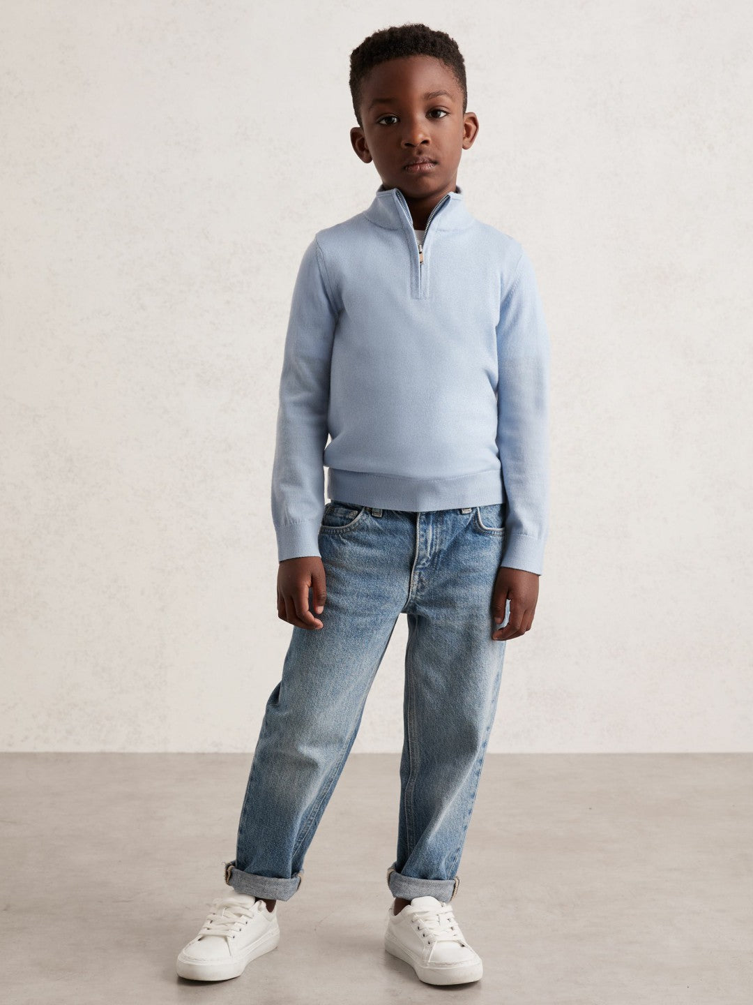 3-9 yrs Merino Wool Half-Zip Funnel Neck Jumper in Soft Blue Melange Children & Baby | Reiss
