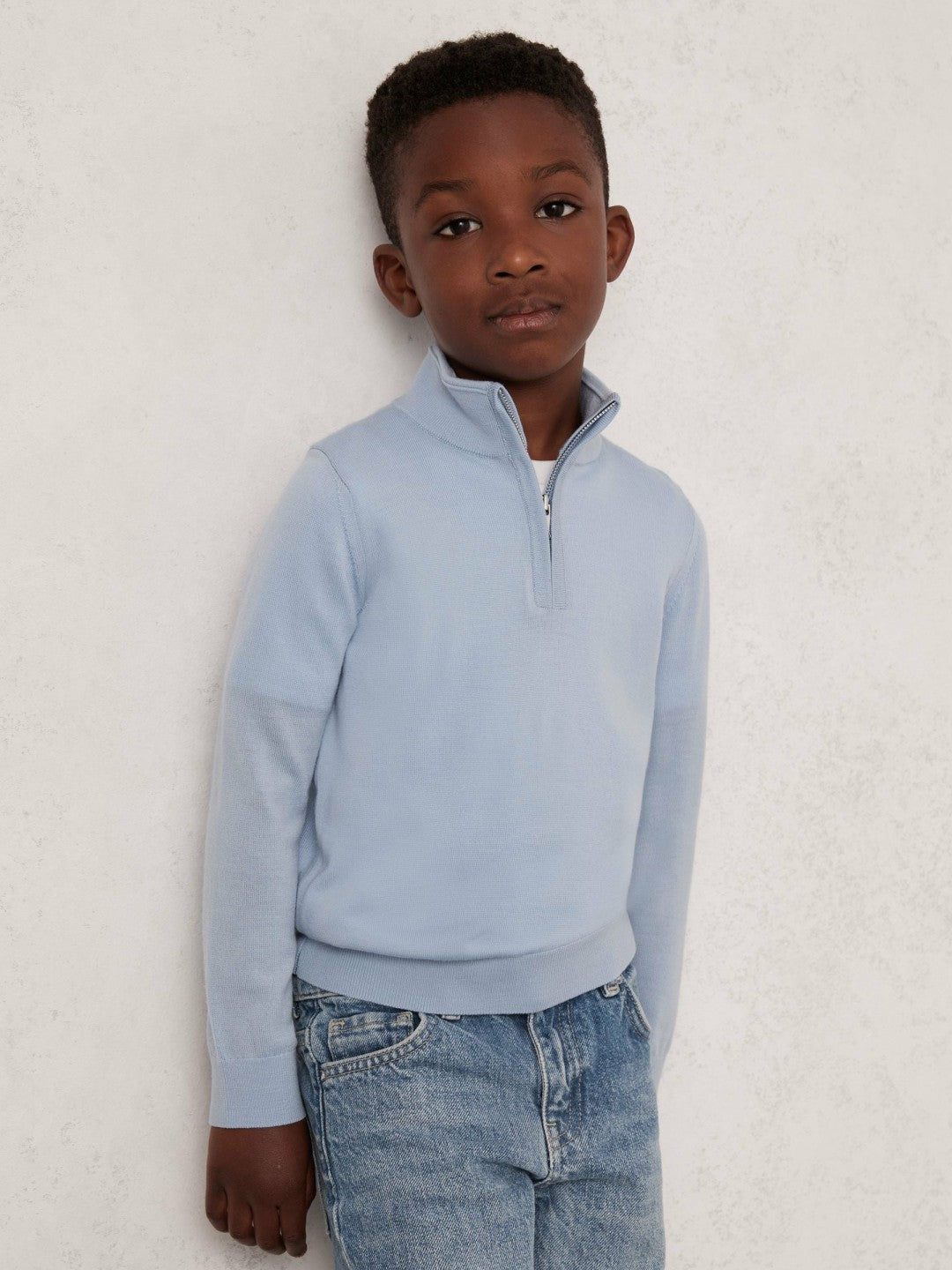 3-9 yrs Merino Wool Half-Zip Funnel Neck Jumper in Soft Blue Melange Children & Baby | Reiss