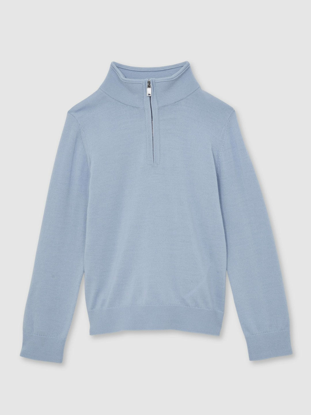 9-13 yrs Merino Wool Half-Zip Funnel Neck Jumper in Soft Blue Melange Children & Baby | Reiss