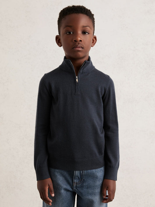 3-9 yrs Merino Wool Half-Zip Funnel Neck Jumper in Midnight Navy Children & Baby | Reiss