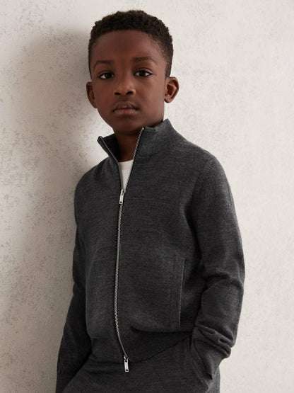 3-9 yrs Merino Wool-Blend Zip-Through Cardigan in Derby Grey Melange Children & Baby | Reiss