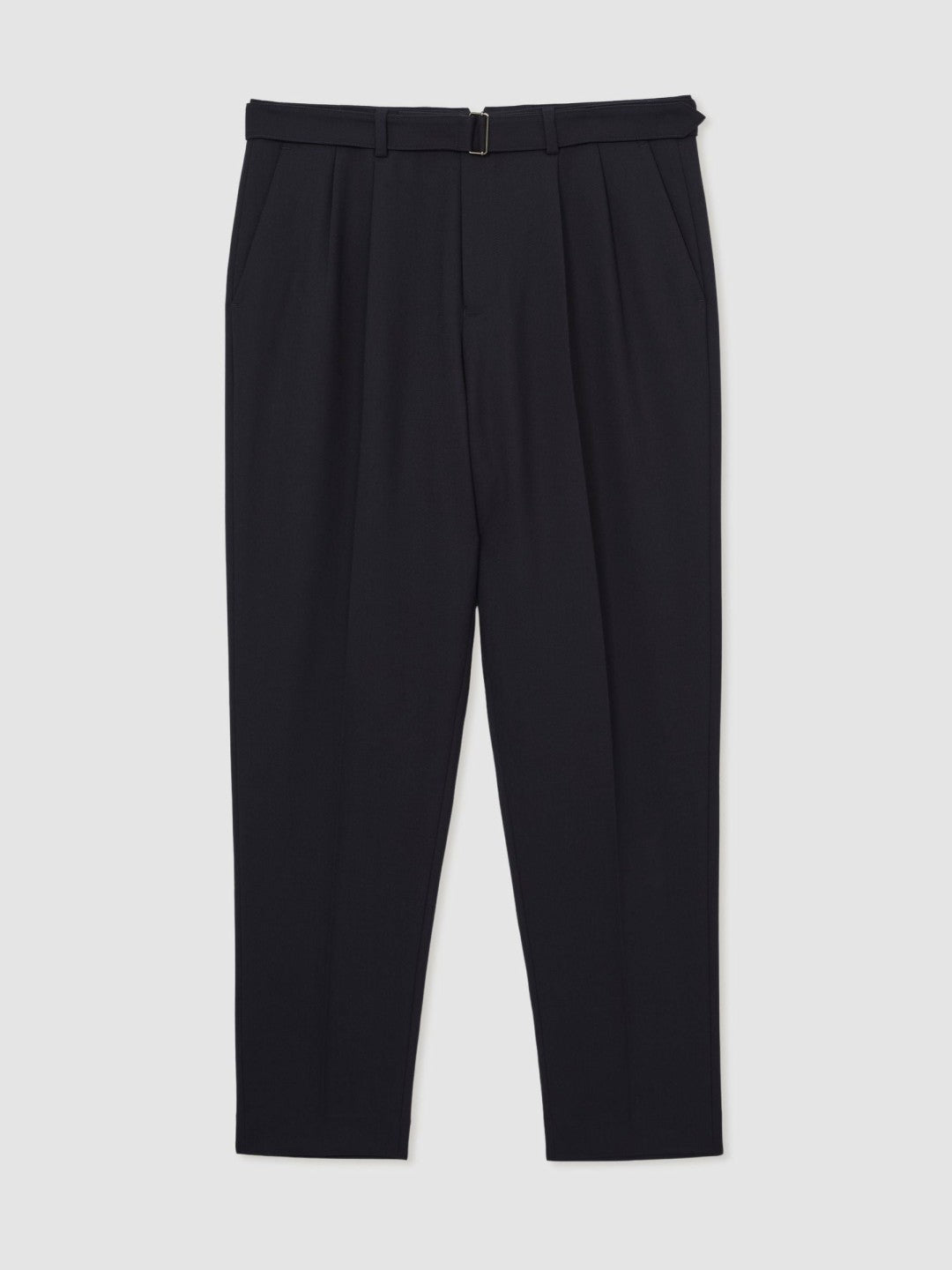Wool-Blend Belted Pleated Trousers Regular-Fit in Navy Men | Reiss