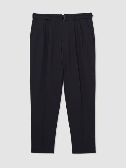 Wool-Blend Belted Pleated Trousers Regular-Fit in Navy Men | Reiss