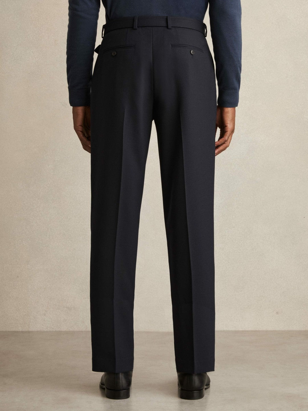 Wool-Blend Belted Pleated Trousers Regular-Fit in Navy Men | Reiss