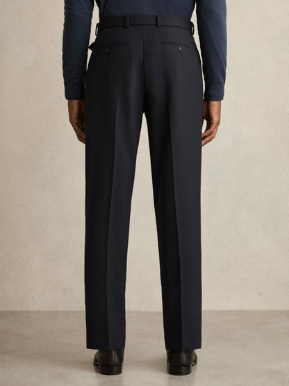 Wool-Blend Belted Pleated Trousers Regular-Fit in Navy Men | Reiss