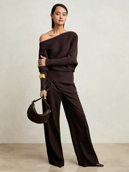 Asymmetric Draped Knitted Jumper in Plum Women | Reiss