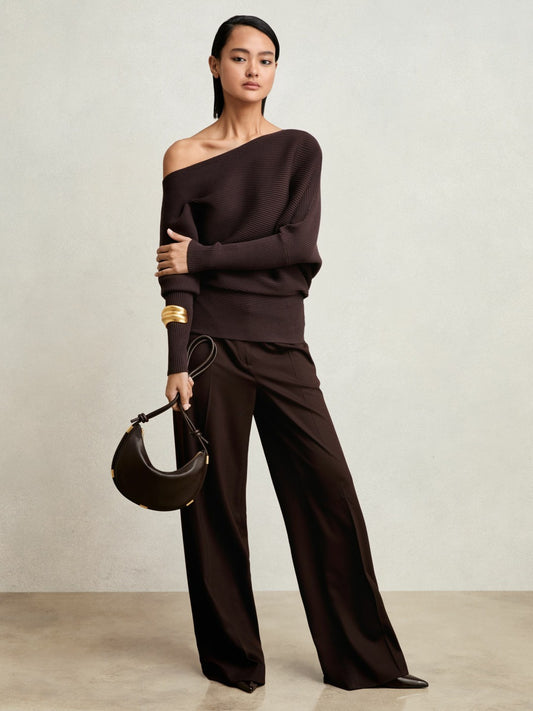 Asymmetric Draped Knitted Jumper in Plum Women | Reiss