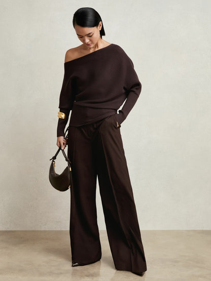 Asymmetric Draped Knitted Jumper in Plum Women | Reiss