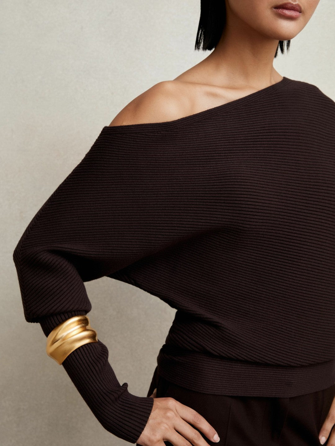 Asymmetric Draped Knitted Jumper in Plum Women | Reiss