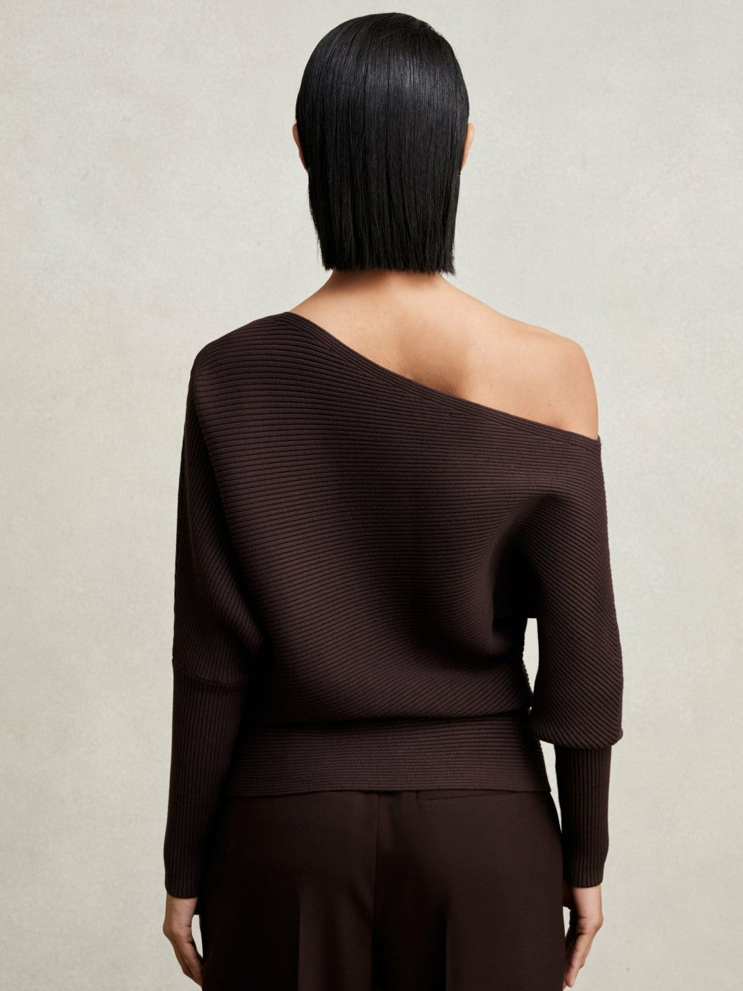 Asymmetric Draped Knitted Jumper in Plum Women | Reiss