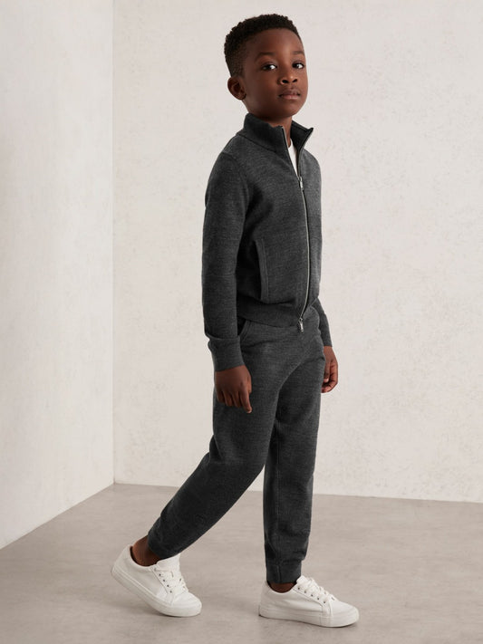 3-9 yrs Merino Wool Cuffed Joggers in Derby Grey Melange Children & Baby | Reiss