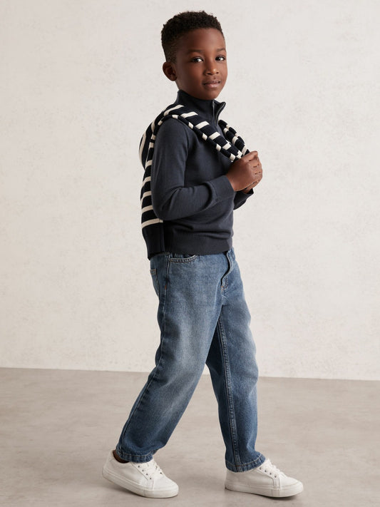 9-13 yrs Merino Wool Half-Zip Funnel Neck Jumper in Midnight Navy Children & Baby | Reiss