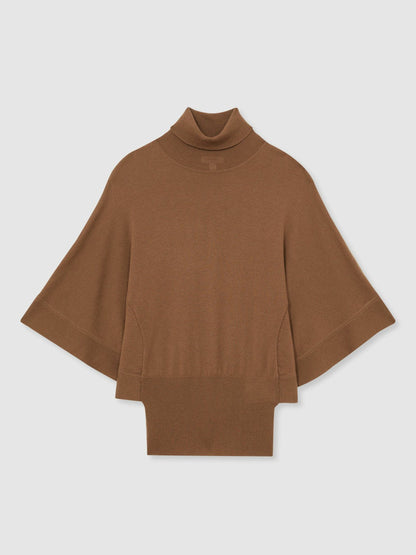 Merino Wool Batwing Roll-Neck Jumper in Tan Women | Reiss