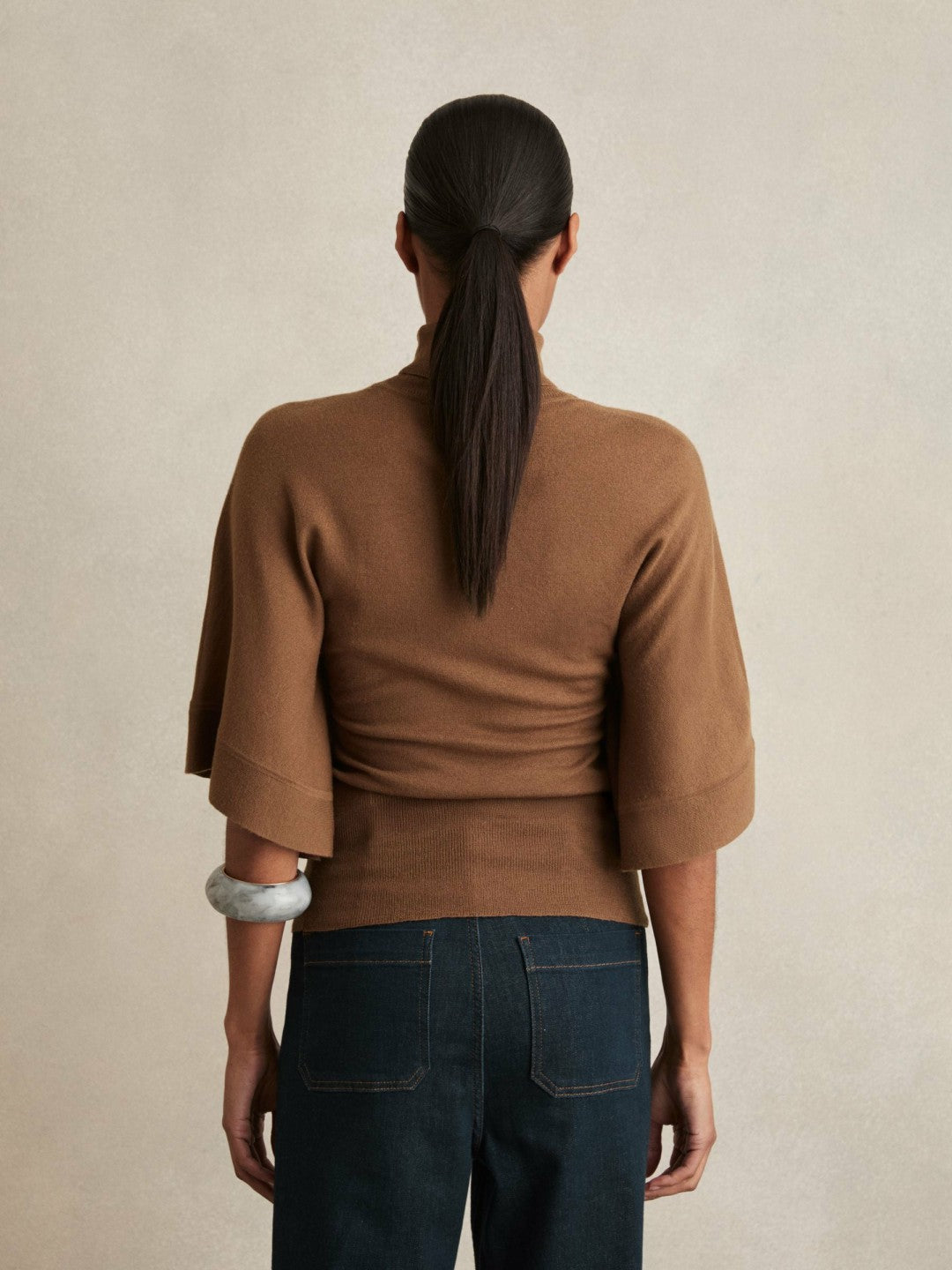 Merino Wool Batwing Roll-Neck Jumper in Tan Women | Reiss