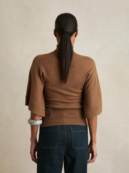 Merino Wool Batwing Roll-Neck Jumper in Tan Women | Reiss