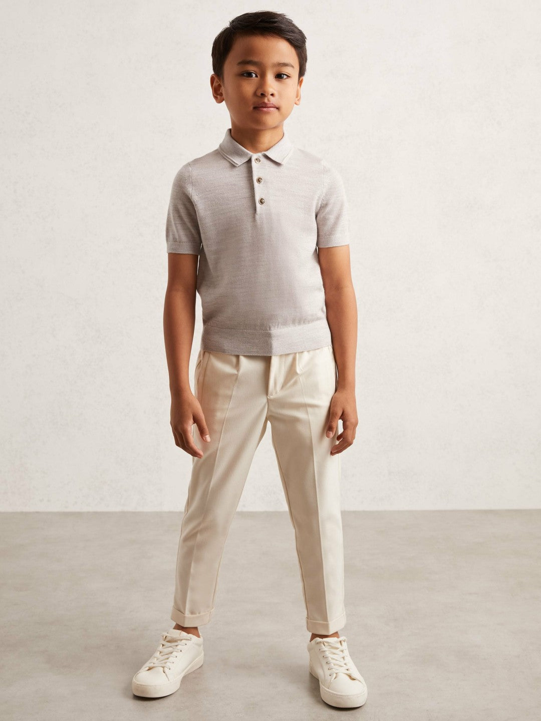 3-9 yrs Merino Wool Short Sleeve Polo Shirt in Wicker Melange Children & Baby | Reiss