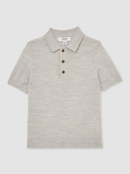 3-9 yrs Merino Wool Short Sleeve Polo Shirt in Wicker Melange Children & Baby | Reiss