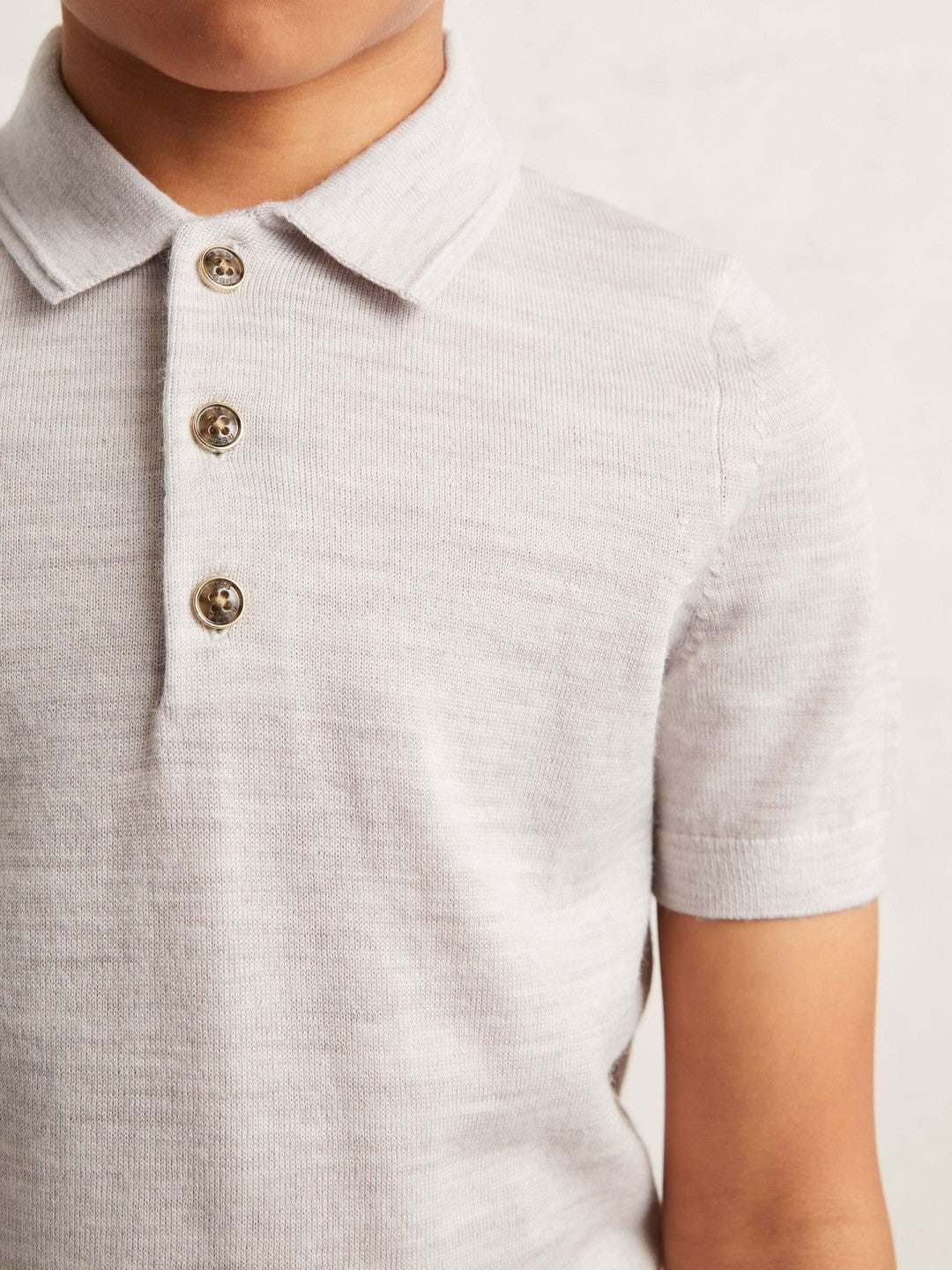 3-9 yrs Merino Wool Short Sleeve Polo Shirt in Wicker Melange Children & Baby | Reiss