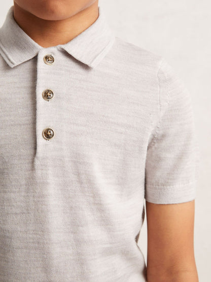 3-9 yrs Merino Wool Short Sleeve Polo Shirt in Wicker Melange Children & Baby | Reiss
