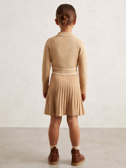 13-14 yrs Button-Detail Stripe Knitted Dress in Camel Children & Baby | Reiss