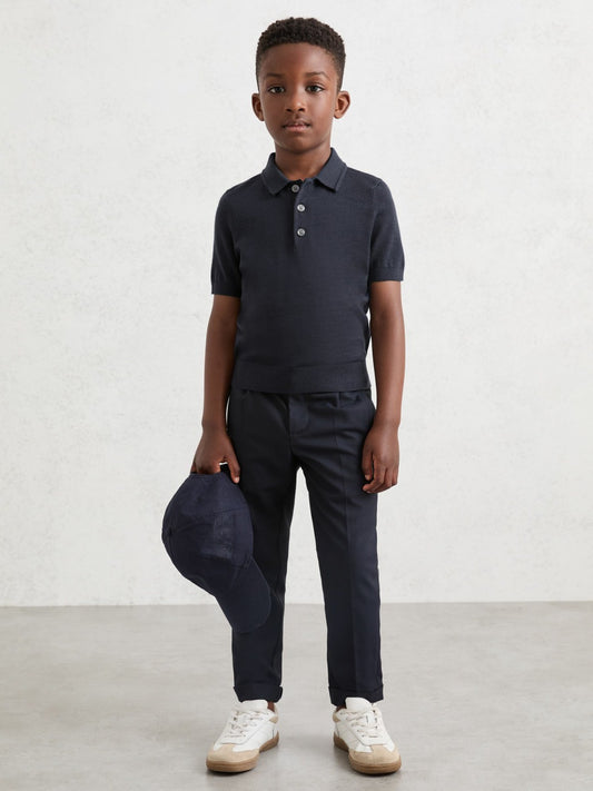 3-9 yrs Merino Wool Short Sleeve Polo Shirt in Midnight Navy Children & Baby | Reiss