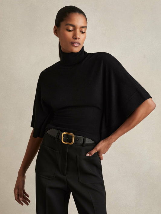 Merino Wool Batwing Roll-Neck Jumper in Black Women | Reiss