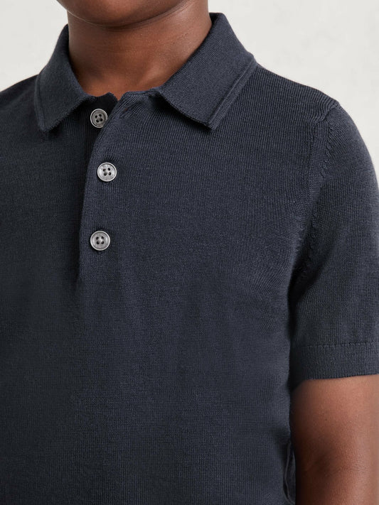 9-13 yrs Merino Wool Short Sleeve Polo Shirt in Midnight Navy Children & Baby | Reiss