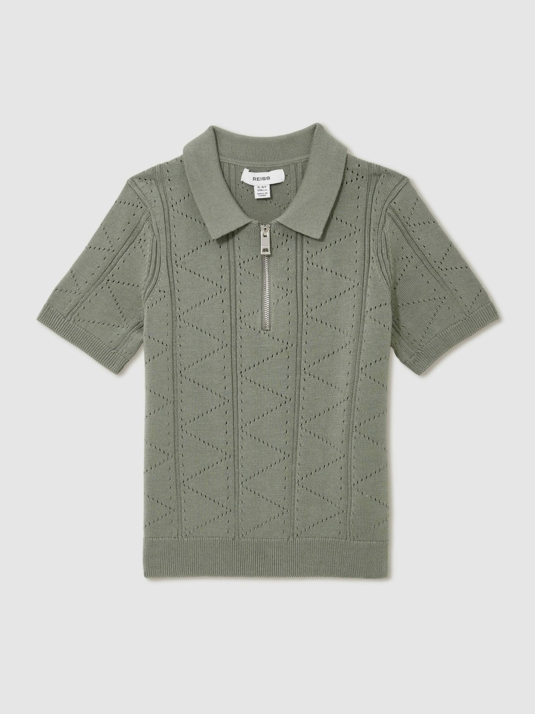 3-9 yrs Half-Zip Pointelle Polo Shirt in Sage Children & Baby | Reiss