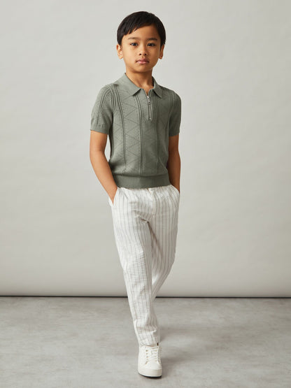 3-9 yrs Half-Zip Pointelle Polo Shirt in Sage Children & Baby | Reiss