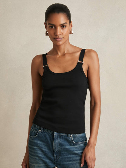Stretch-Cotton D-Ring Strap Vest in Black Women | Reiss