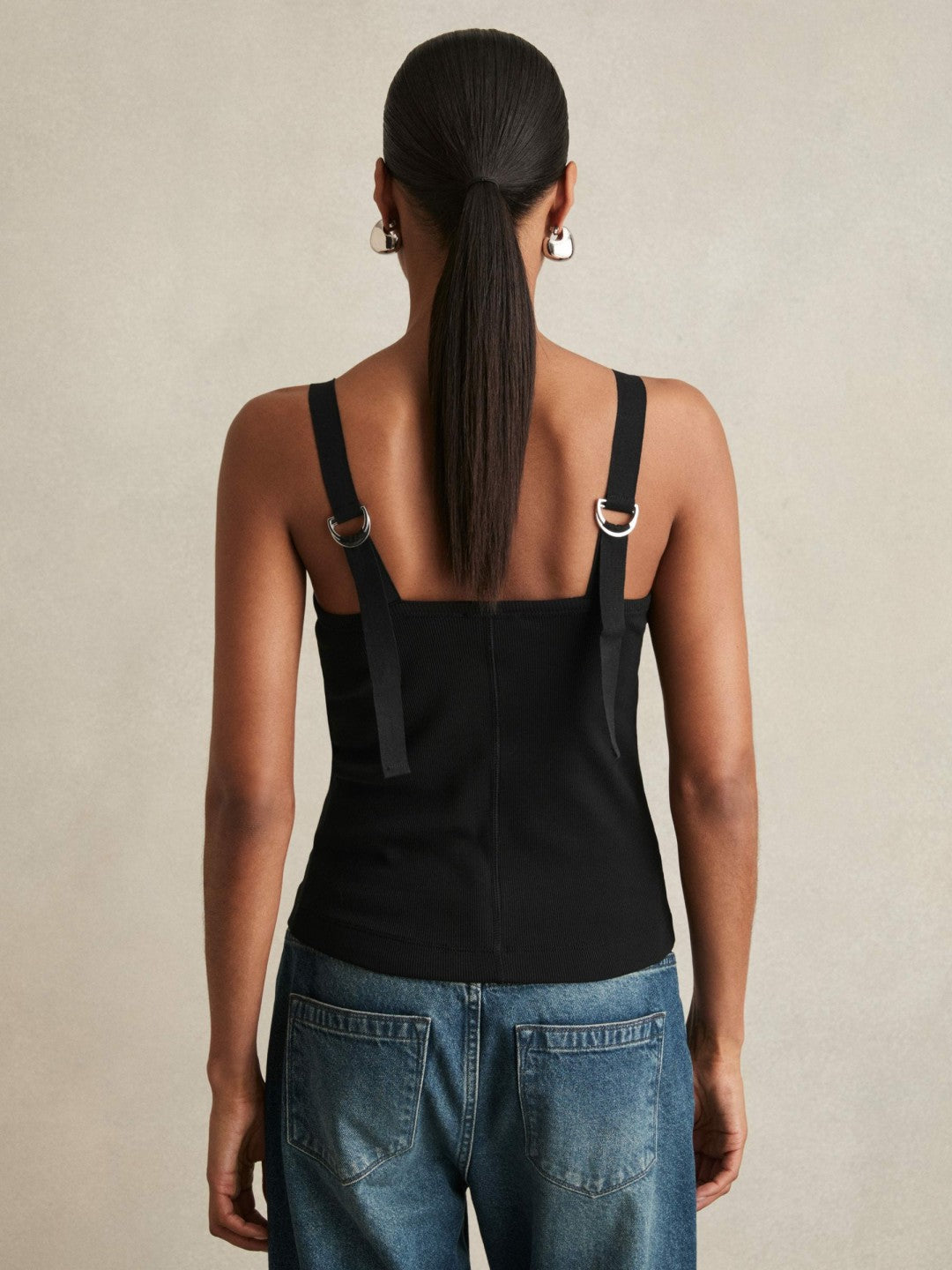 Stretch-Cotton D-Ring Strap Vest in Black Women | Reiss