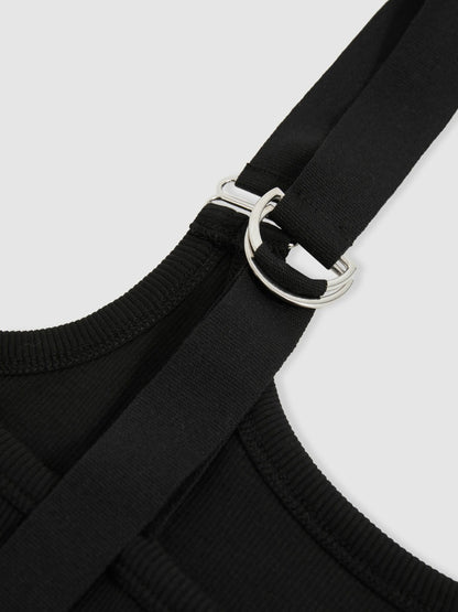 Stretch-Cotton D-Ring Strap Vest in Black Women | Reiss