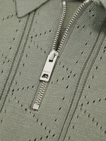 9-13 yrs Half-Zip Pointelle Polo Shirt in Sage Children & Baby | Reiss