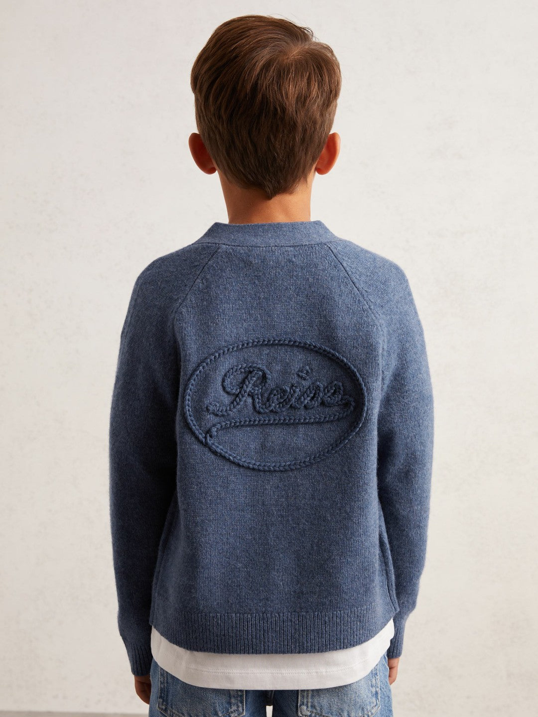 3-9 yrs Wool Embroidered-Logo Cardigan in Dark Airforce Blue Children & Baby | Reiss
