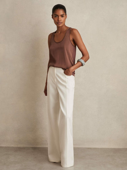 Silk-Front Cami Top in Mocha Brown Women | Reiss