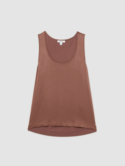 Silk-Front Cami Top in Mocha Brown Women | Reiss