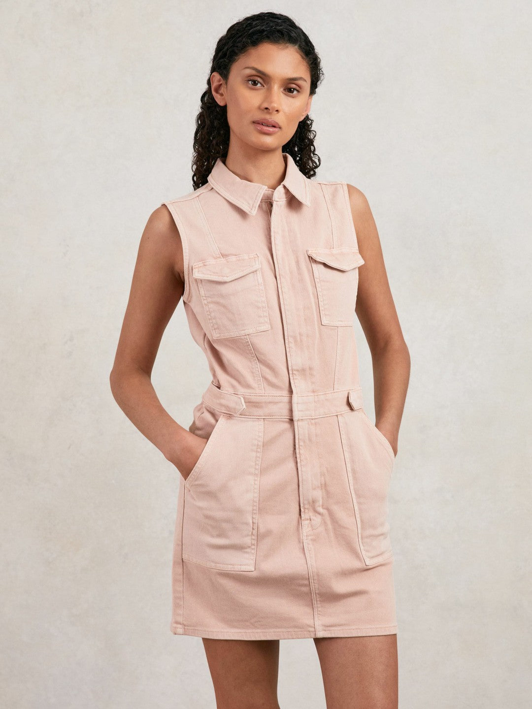 Good American Denim Zipped Mini Dress in Petal Pink Women | Reiss