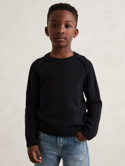 3-9 yrs Wool-Cashmere Reverse-Seam Jumper in Navy Children & Baby | Reiss