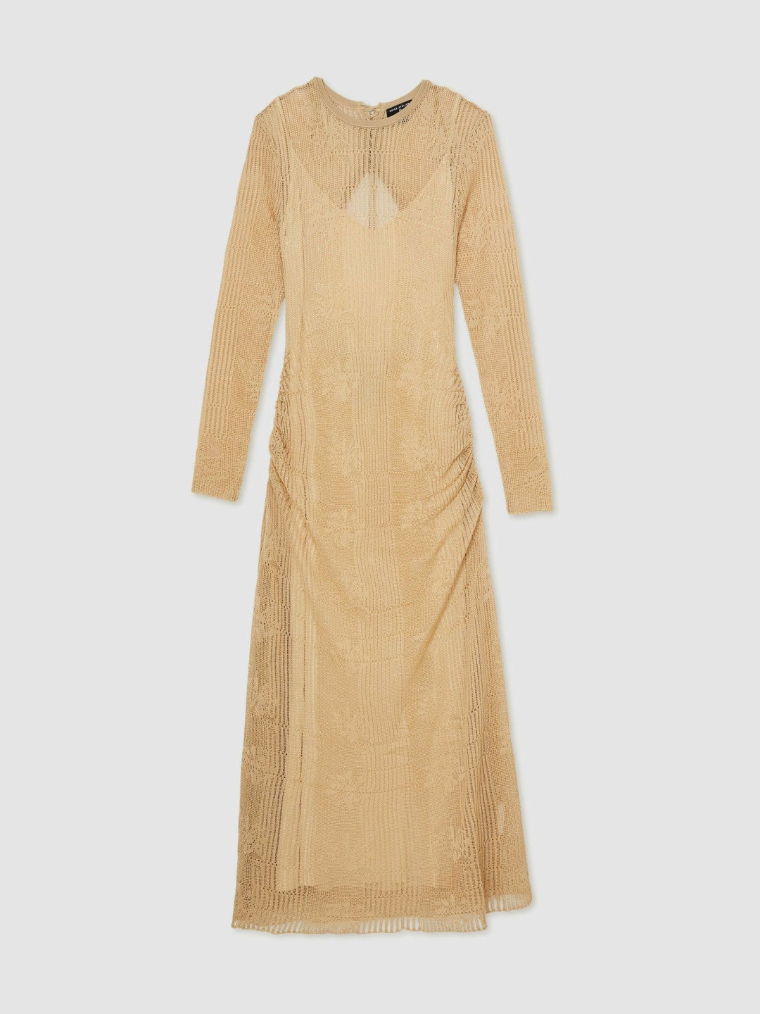 Lace-Knit Ruched Maxi Dress in Gold Women | Reiss