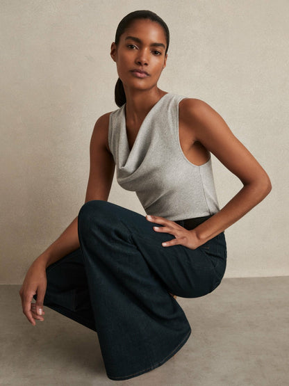 Ribbed Cowl-Neck Vest in Grey Marl Women | Reiss