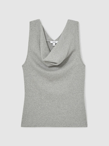 Ribbed Cowl-Neck Vest in Grey Marl Women | Reiss