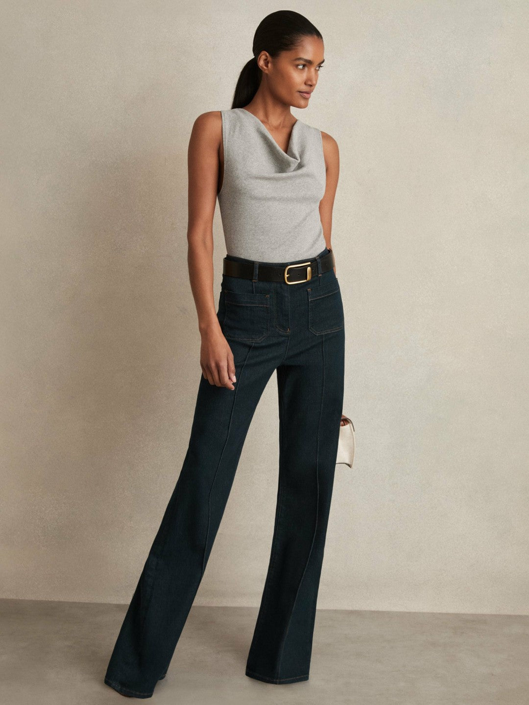 Ribbed Cowl-Neck Vest in Grey Marl Women | Reiss