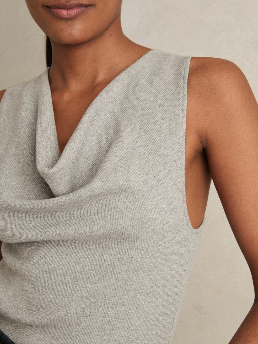 Ribbed Cowl-Neck Vest in Grey Marl Women | Reiss