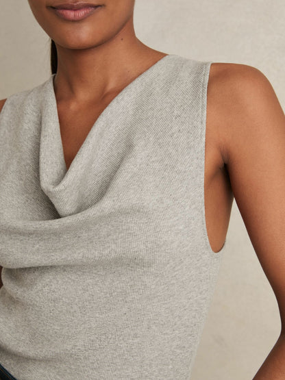 Ribbed Cowl-Neck Vest in Grey Marl Women | Reiss