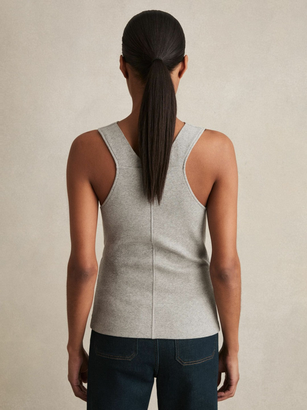 Ribbed Cowl-Neck Vest in Grey Marl Women | Reiss