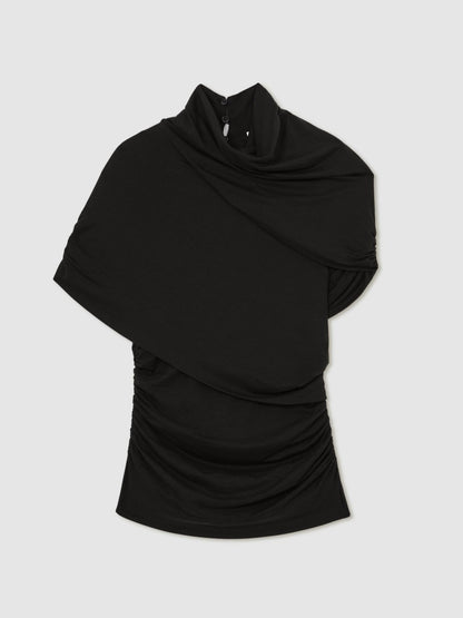 Stretch Lyocell Draped Top in Black Women | Reiss