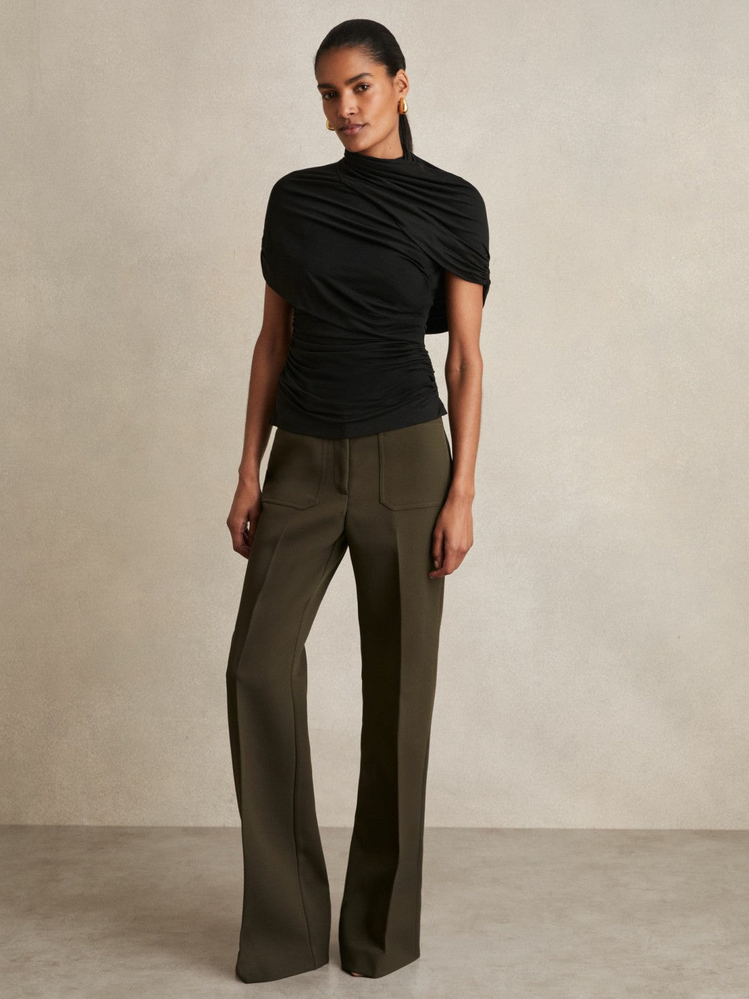 Stretch Lyocell Draped Top in Black Women | Reiss